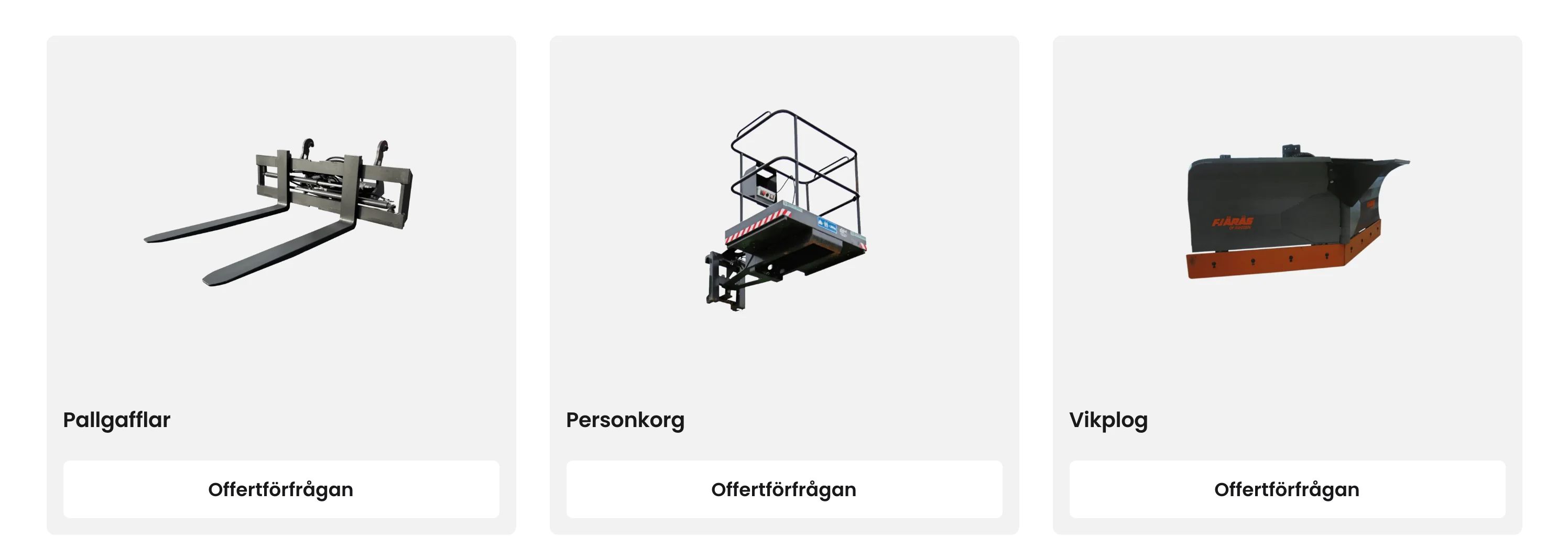 Redskapskatalogen med pallgafflar, personkorg och vikplog som egna kort